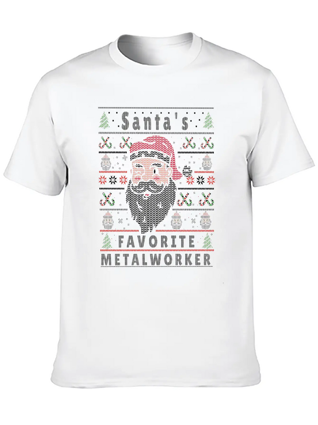 Santas XMAS Ugly Christmas Metalworker Lightweight Cotton T-Shirt – Daily Comfort Graphic Shirt