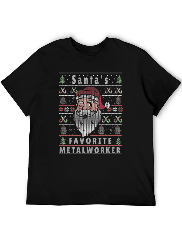 Santas XMAS Ugly Christmas Metalworker Lightweight Cotton T-Shirt – Daily Comfort Graphic Shirt