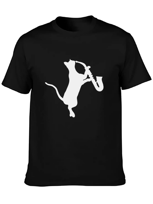 Saxophone - Cat Playing Saxophone Lightweight Cotton T-Shirt – Daily Comfort Graphic Shirt