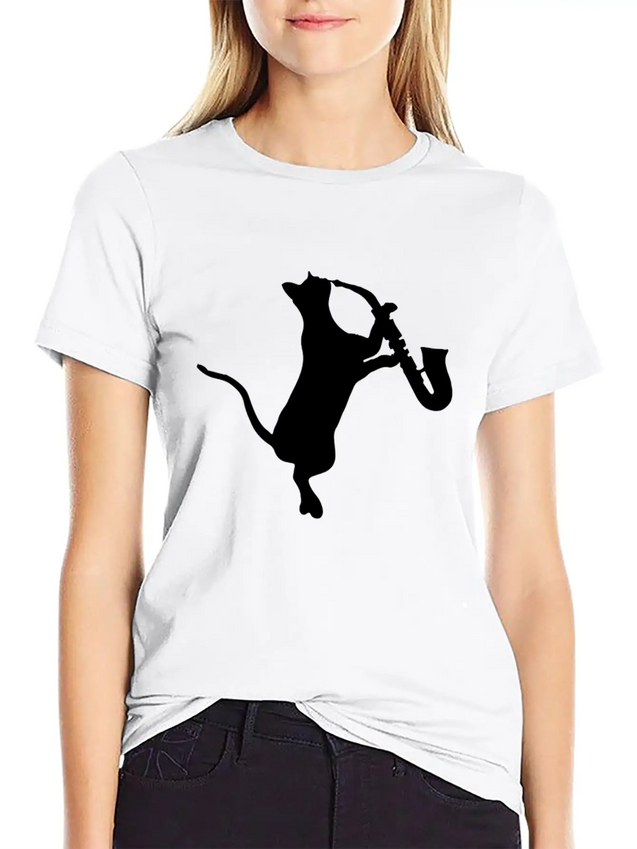 Saxophone - Cat Playing Saxophone Lightweight Cotton T-Shirt – Daily Comfort Graphic Shirt