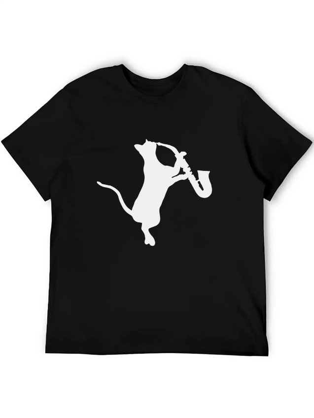 Saxophone - Cat Playing Saxophone Lightweight Cotton T-Shirt – Daily Comfort Graphic Shirt