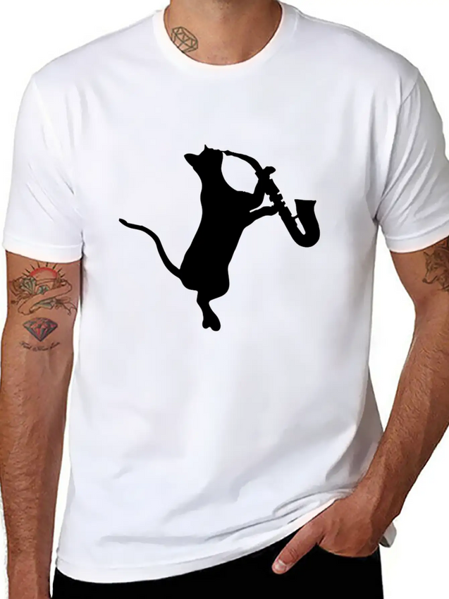 Saxophone - Cat Playing Saxophone Lightweight Cotton T-Shirt – Daily Comfort Graphic Shirt