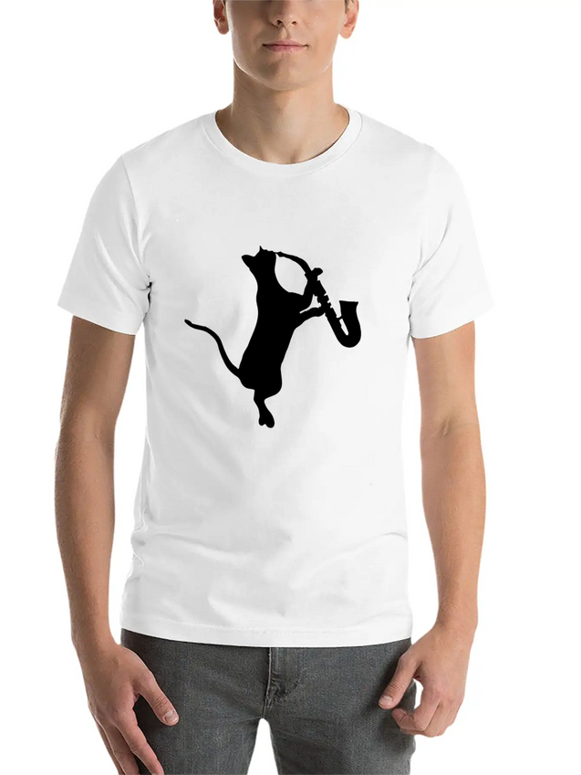 Saxophone - Cat Playing Saxophone Lightweight Cotton T-Shirt – Daily Comfort Graphic Shirt