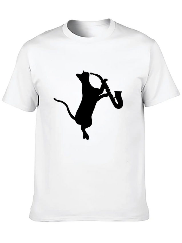 Saxophone - Cat Playing Saxophone Lightweight Cotton T-Shirt – Daily Comfort Graphic Shirt