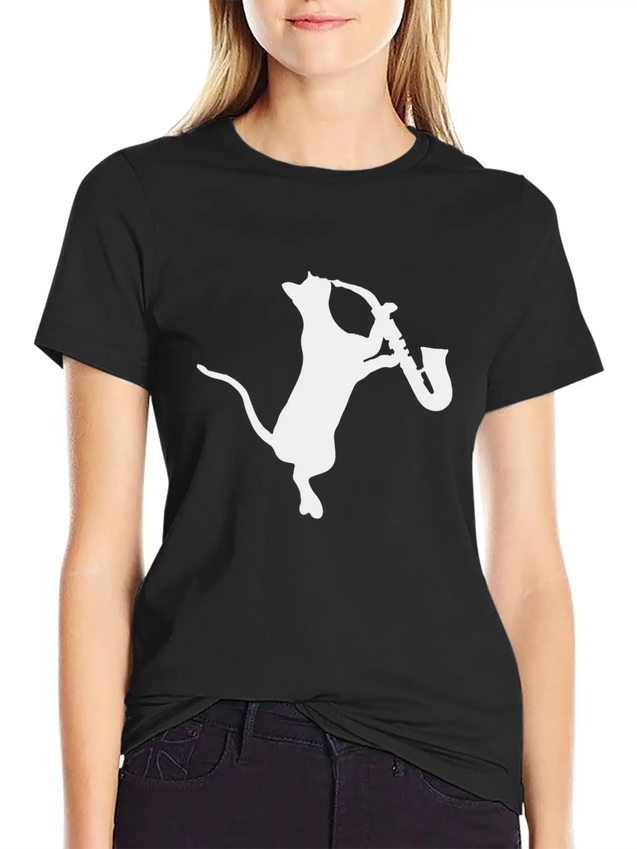 Saxophone - Cat Playing Saxophone Lightweight Cotton T-Shirt – Daily Comfort Graphic Shirt