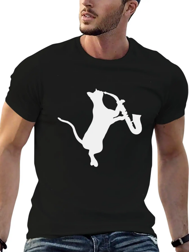 Saxophone - Cat Playing Saxophone Lightweight Cotton T-Shirt – Daily Comfort Graphic Shirt