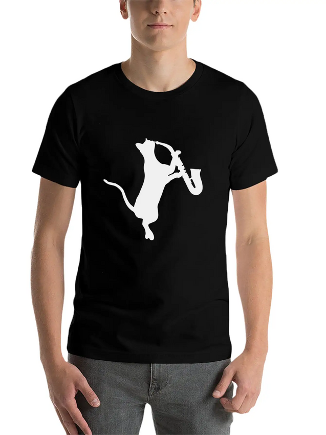 Saxophone - Cat Playing Saxophone Lightweight Cotton T-Shirt – Daily Comfort Graphic Shirt