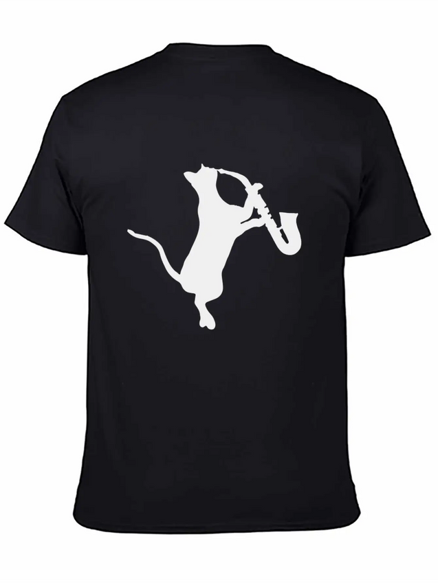 Saxophone - Cat Playing Saxophone Lightweight Cotton T-Shirt – Daily Comfort Graphic Shirt