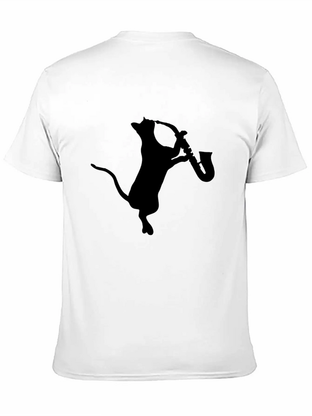 Saxophone - Cat Playing Saxophone Lightweight Cotton T-Shirt – Daily Comfort Graphic Shirt
