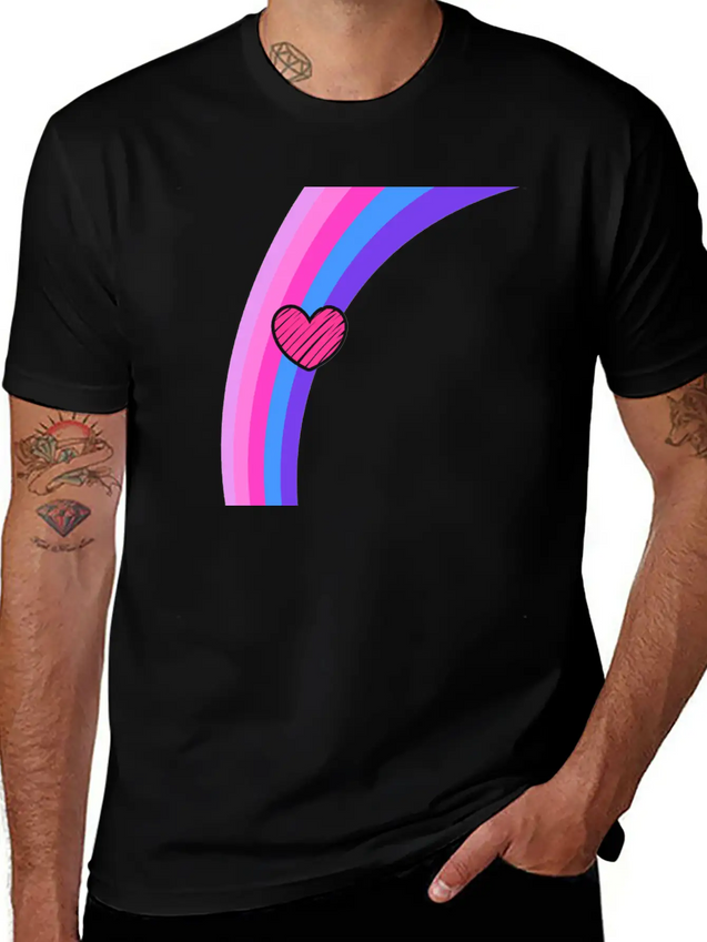 Scribbly Heart Magenta Rainbow Lightweight Cotton T-Shirt – Daily Comfort Graphic Shirt