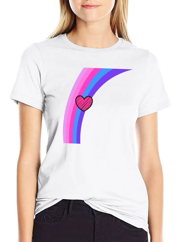 Scribbly Heart Magenta Rainbow Lightweight Cotton T-Shirt – Daily Comfort Graphic Shirt