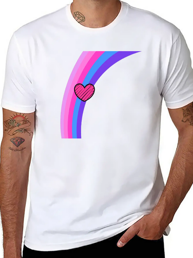 Scribbly Heart Magenta Rainbow Lightweight Cotton T-Shirt – Daily Comfort Graphic Shirt