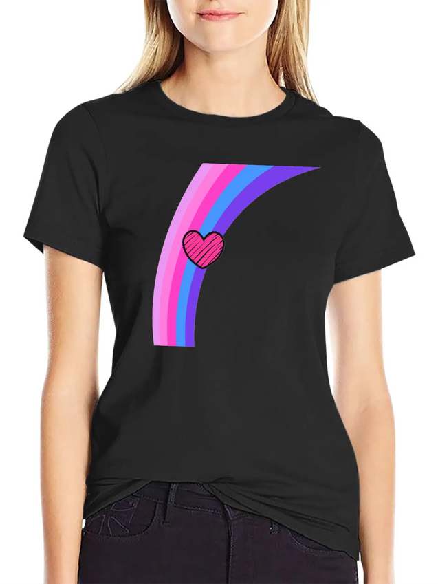 Scribbly Heart Magenta Rainbow Lightweight Cotton T-Shirt – Daily Comfort Graphic Shirt