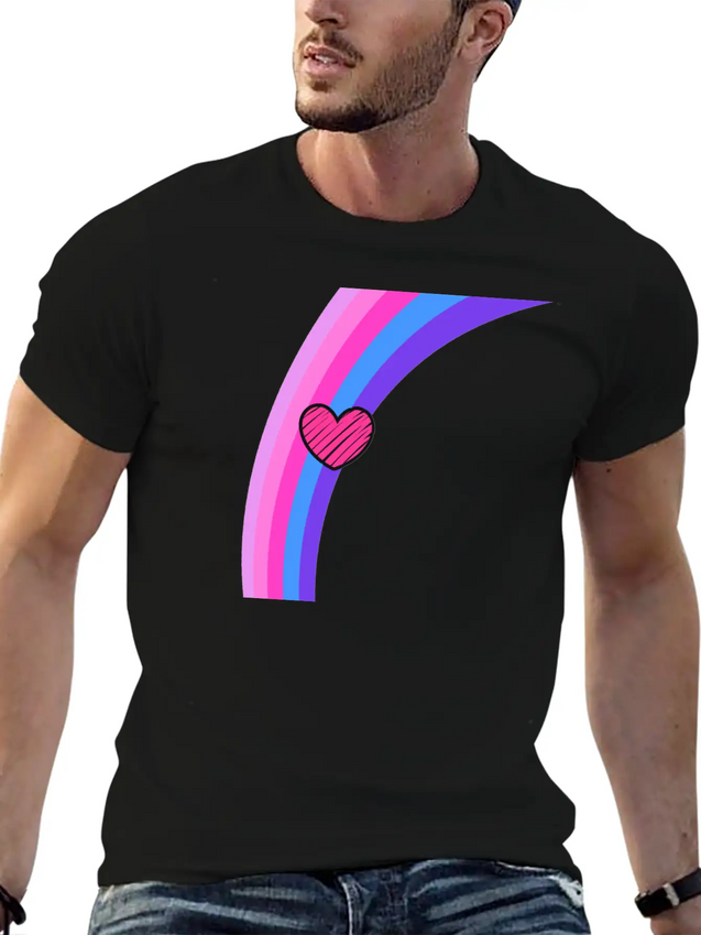 Scribbly Heart Magenta Rainbow Lightweight Cotton T-Shirt – Daily Comfort Graphic Shirt