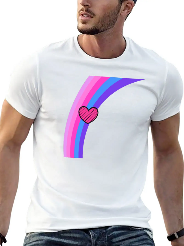 Scribbly Heart Magenta Rainbow Lightweight Cotton T-Shirt – Daily Comfort Graphic Shirt
