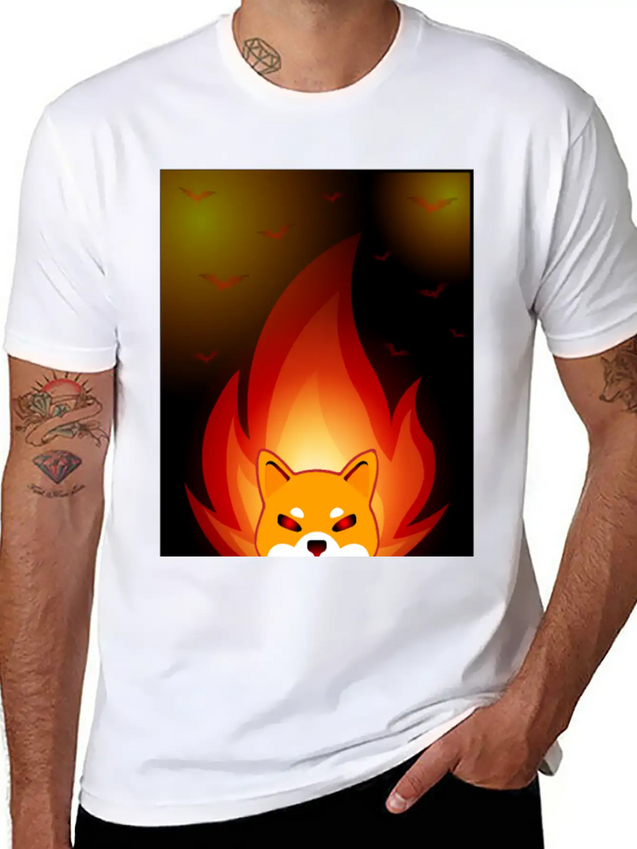 Shiba Inu Coin Crypto Currency With Fire Lightweight Cotton T-Shirt – Daily Comfort Graphic Shirt