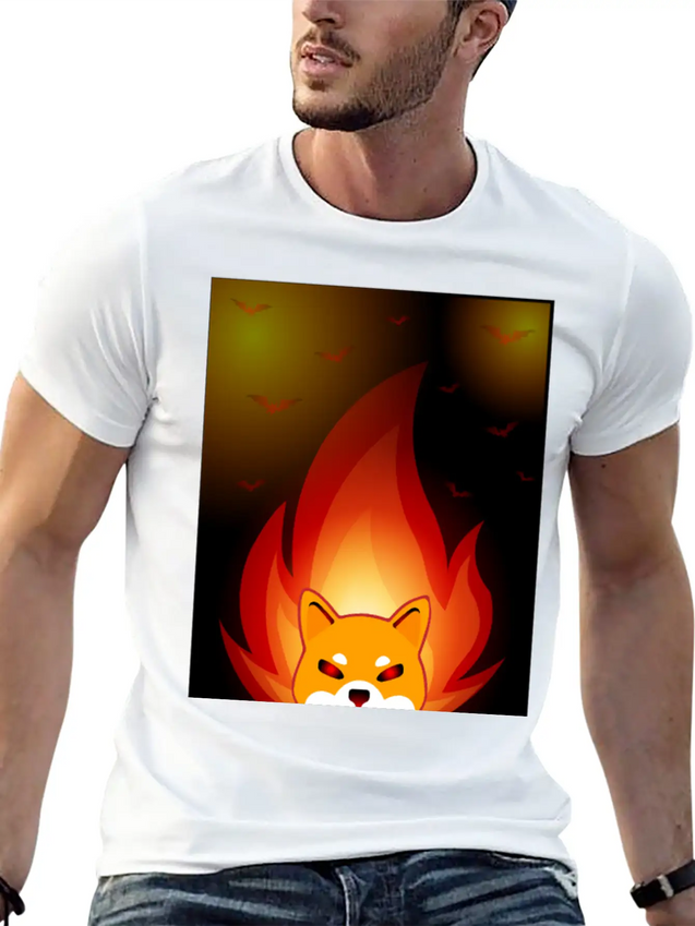 Shiba Inu Coin Crypto Currency With Fire Lightweight Cotton T-Shirt – Daily Comfort Graphic Shirt