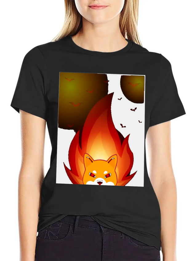 Shiba Inu Coin Crypto Currency With Fire Lightweight Cotton T-Shirt – Daily Comfort Graphic Shirt