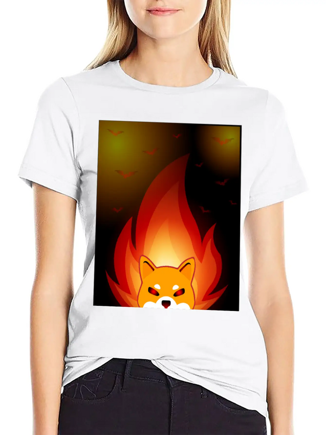 Shiba Inu Coin Crypto Currency With Fire Lightweight Cotton T-Shirt – Daily Comfort Graphic Shirt
