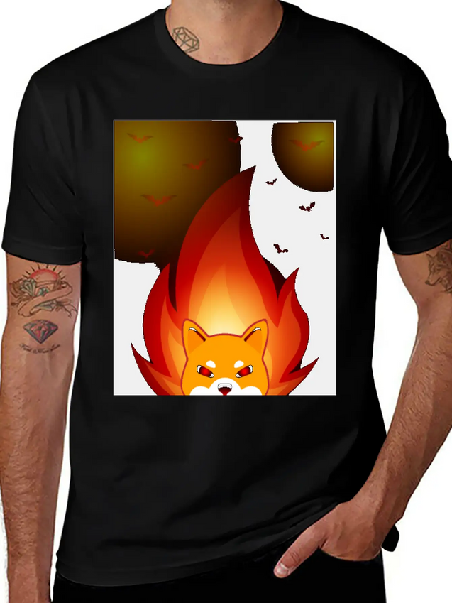 Shiba Inu Coin Crypto Currency With Fire Lightweight Cotton T-Shirt – Daily Comfort Graphic Shirt