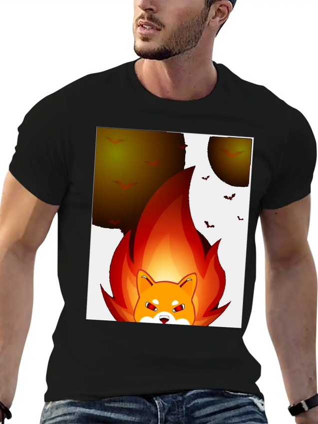 Shiba Inu Coin Crypto Currency With Fire Lightweight Cotton T-Shirt – Daily Comfort Graphic Shirt