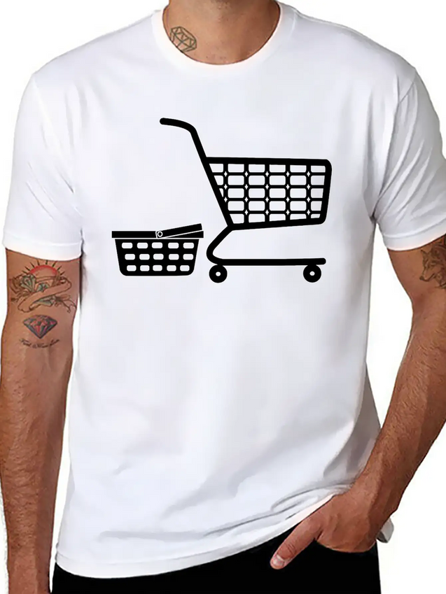 Shopping Cart And Basket Logo For Shop Or Supermar Lightweight Cotton T-Shirt – Daily Comfort Graphic Shirt