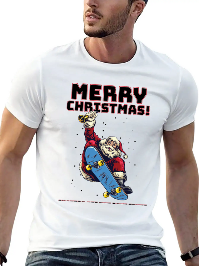 Skater Santa - Christmas Lightweight Cotton T-Shirt – Daily Comfort Graphic Shirt