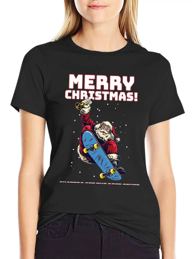 Skater Santa - Christmas Lightweight Cotton T-Shirt – Daily Comfort Graphic Shirt