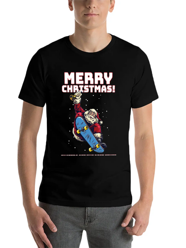 Skater Santa - Christmas Lightweight Cotton T-Shirt – Daily Comfort Graphic Shirt