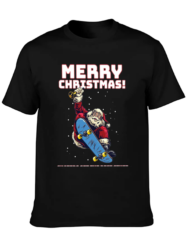 Skater Santa - Christmas Lightweight Cotton T-Shirt – Daily Comfort Graphic Shirt