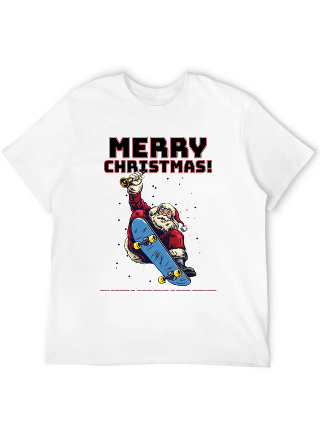 Skater Santa - Christmas Lightweight Cotton T-Shirt – Daily Comfort Graphic Shirt