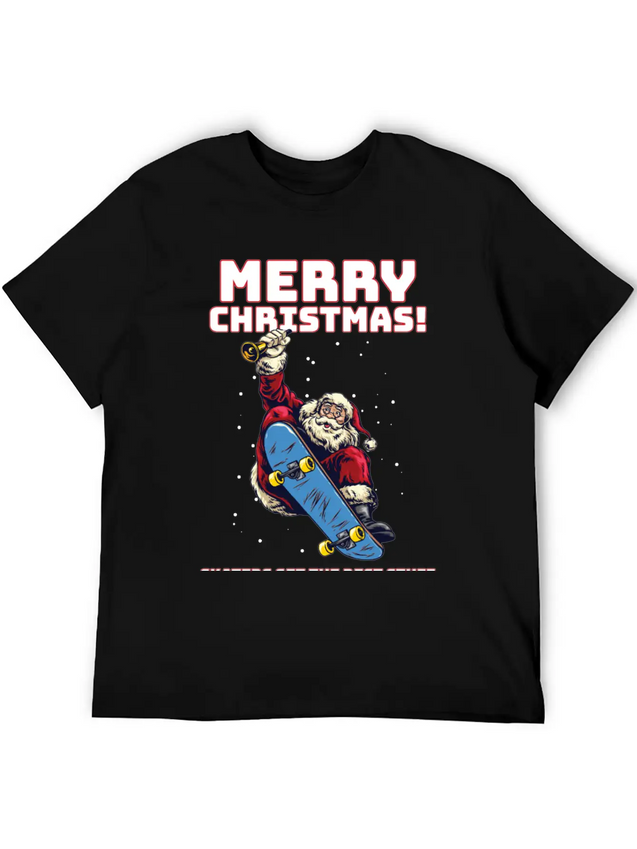 Skater Santa - Christmas Lightweight Cotton T-Shirt – Daily Comfort Graphic Shirt