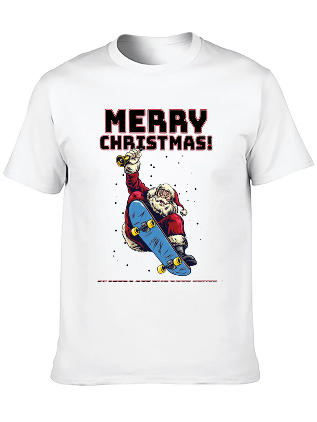 Skater Santa - Christmas Lightweight Cotton T-Shirt – Daily Comfort Graphic Shirt