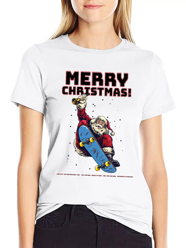 Skater Santa - Christmas Lightweight Cotton T-Shirt – Daily Comfort Graphic Shirt