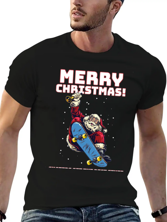 Skater Santa - Christmas Lightweight Cotton T-Shirt – Daily Comfort Graphic Shirt