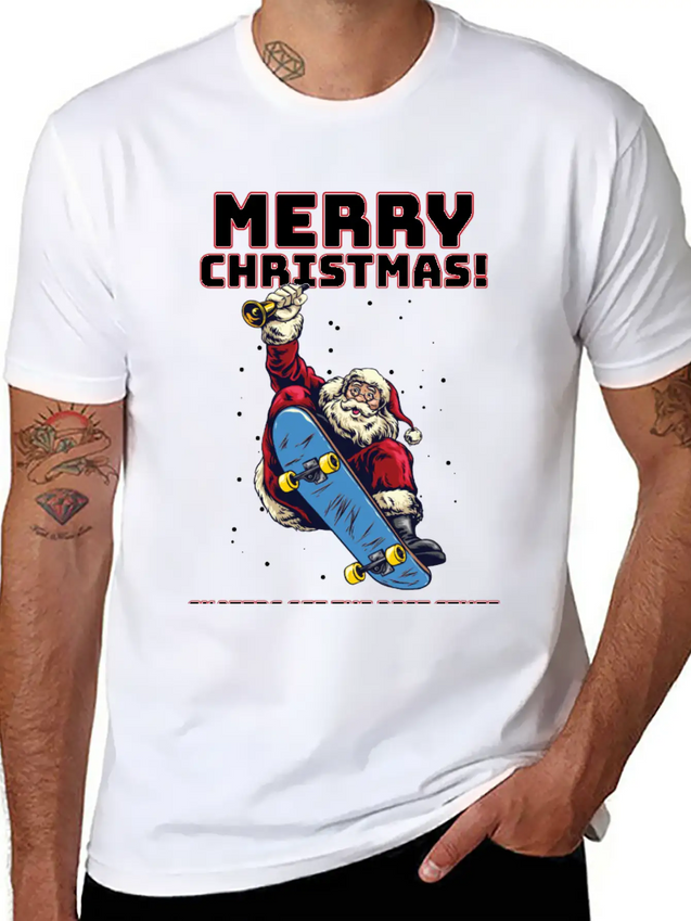 Skater Santa - Christmas Lightweight Cotton T-Shirt – Daily Comfort Graphic Shirt
