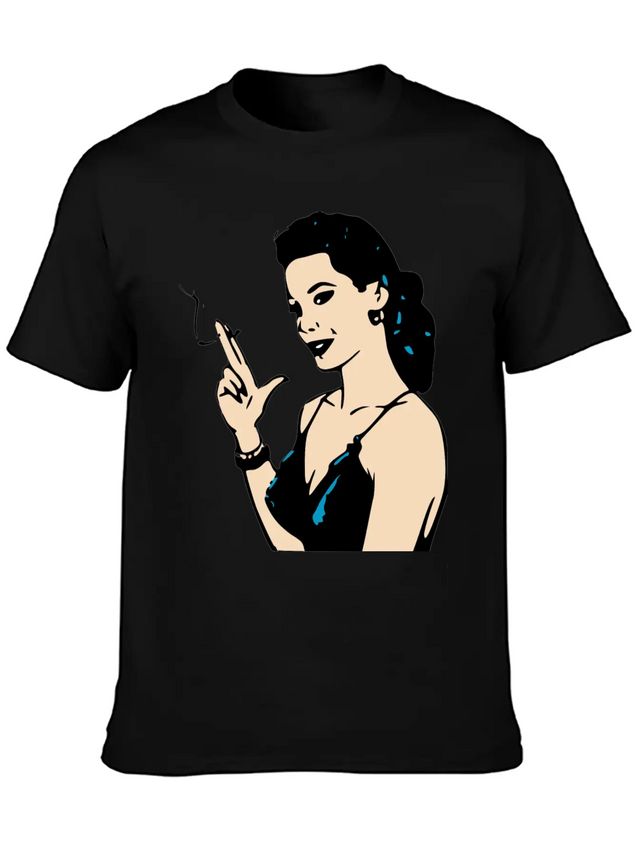 Smoking Retro Woman Lightweight Cotton T-Shirt – Daily Comfort Graphic Shirt