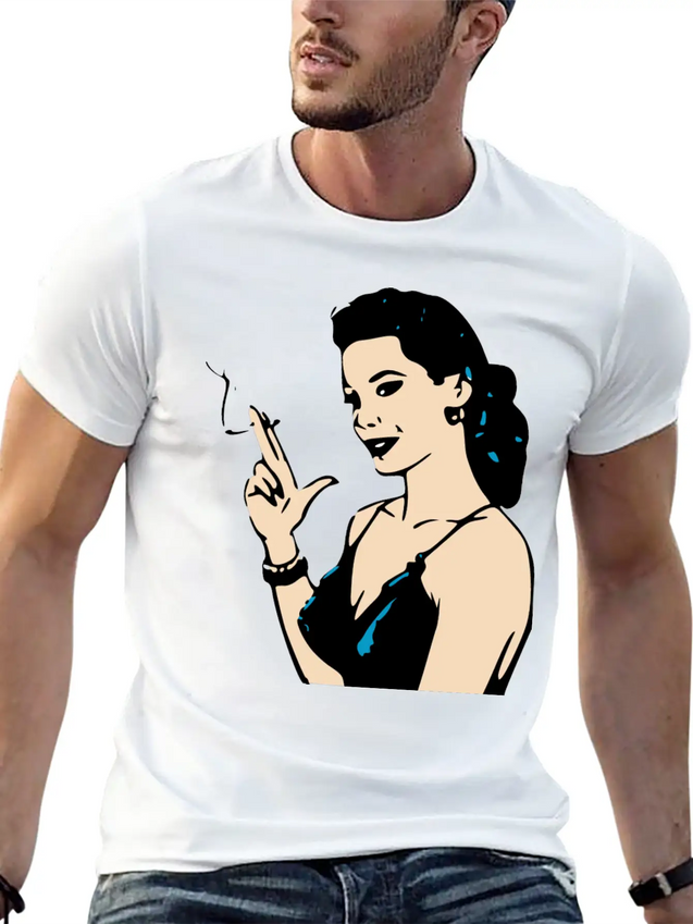 Smoking Retro Woman Lightweight Cotton T-Shirt – Daily Comfort Graphic Shirt