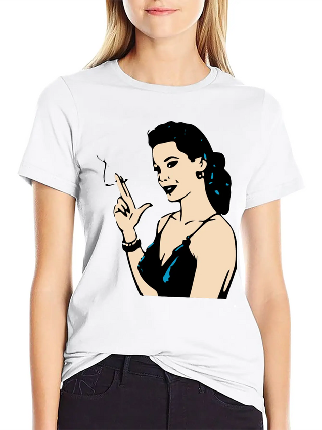 Smoking Retro Woman Lightweight Cotton T-Shirt – Daily Comfort Graphic Shirt
