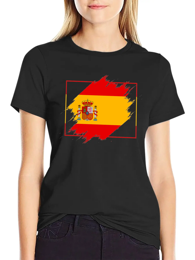 Spain Flag Scratch Lightweight Cotton T-Shirt – Daily Comfort Graphic Shirt