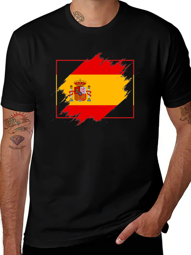 Spain Flag Scratch Lightweight Cotton T-Shirt – Daily Comfort Graphic Shirt