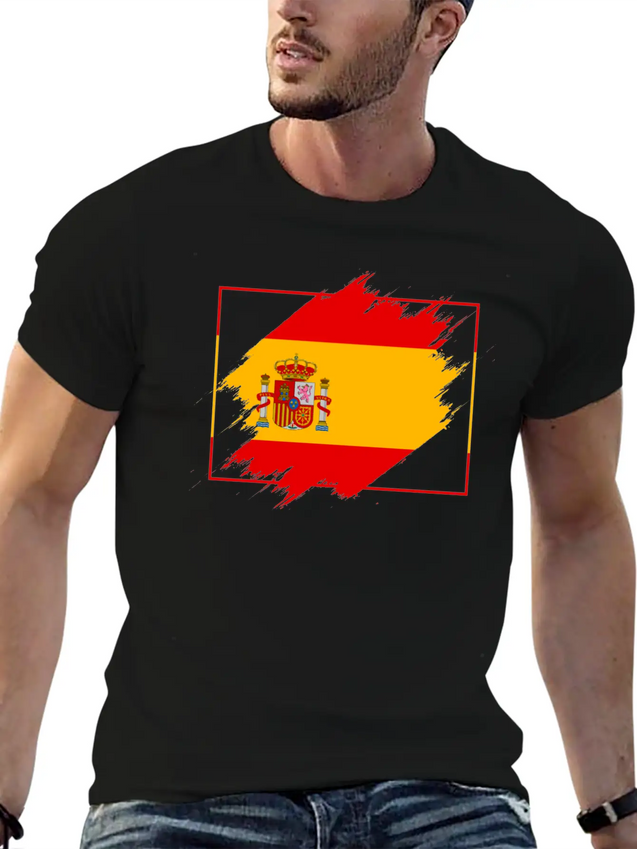 Spain Flag Scratch Lightweight Cotton T-Shirt – Daily Comfort Graphic Shirt