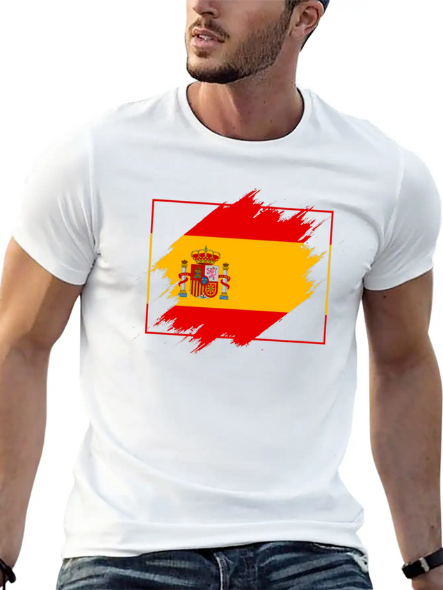 Spain Flag Scratch Lightweight Cotton T-Shirt – Daily Comfort Graphic Shirt