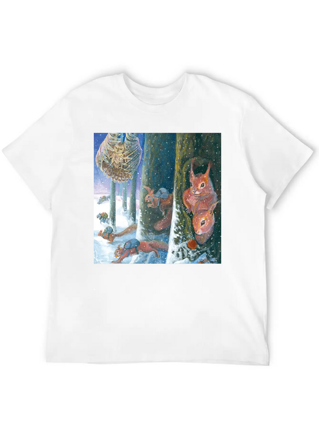 Squirrels Running With Rucksacks In Winter Lightweight Cotton T-Shirt – Daily Comfort Graphic Shirt