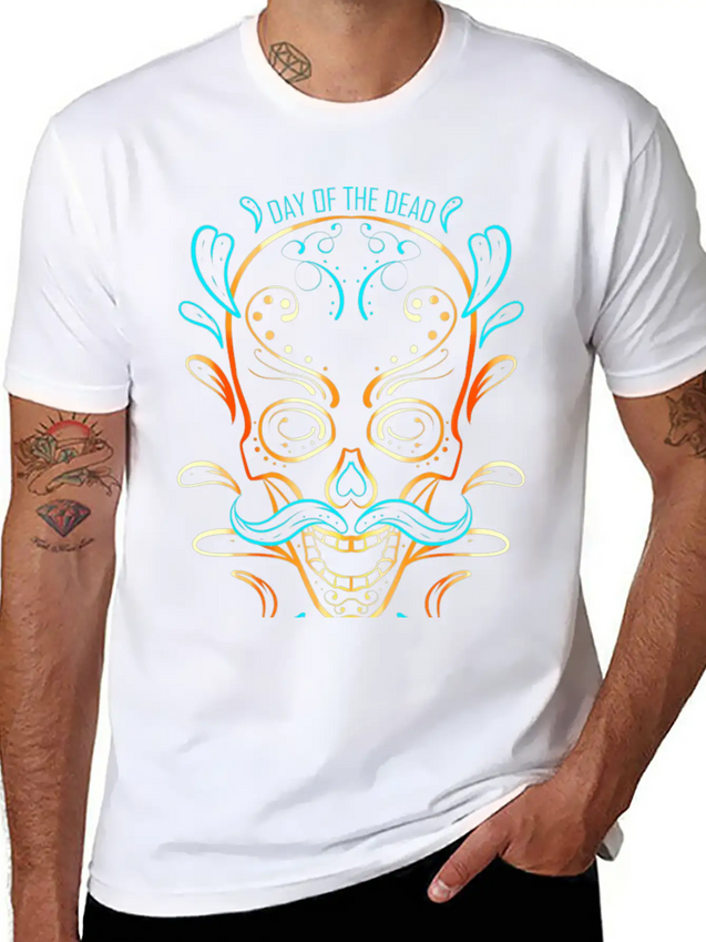 Stylized Painting Of A Sugar Skull For Day Of The Lightweight Cotton T-Shirt – Daily Comfort Graphic Shirt