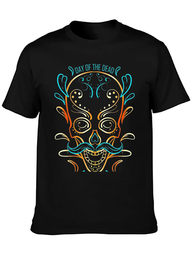 Stylized Painting Of A Sugar Skull For Day Of The Lightweight Cotton T-Shirt – Daily Comfort Graphic Shirt