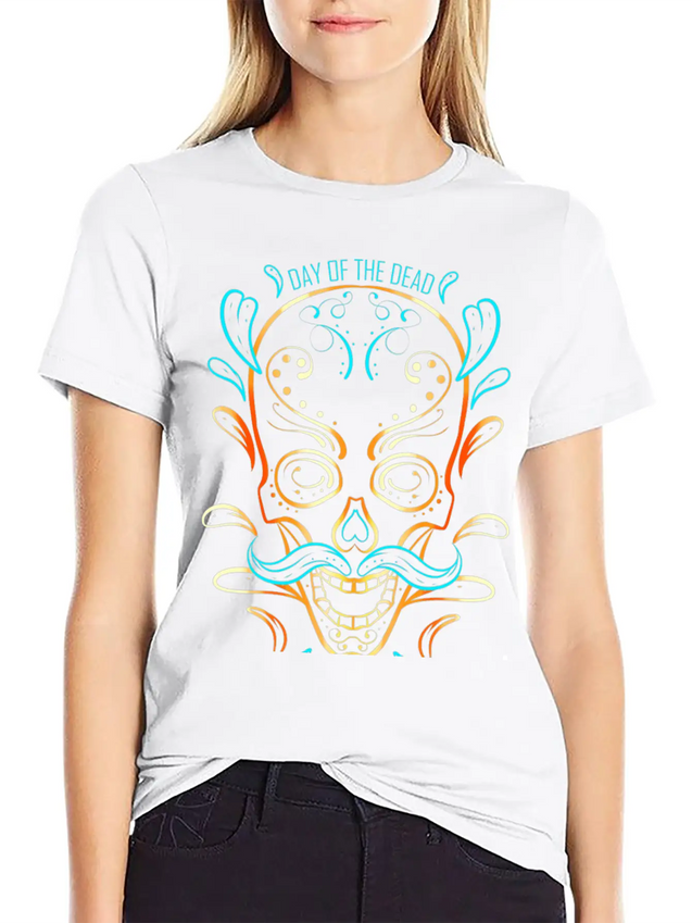 Stylized Painting Of A Sugar Skull For Day Of The Lightweight Cotton T-Shirt – Daily Comfort Graphic Shirt