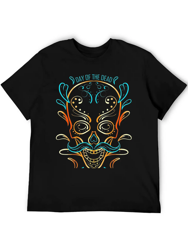 Stylized Painting Of A Sugar Skull For Day Of The Lightweight Cotton T-Shirt – Daily Comfort Graphic Shirt
