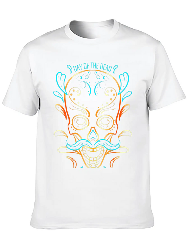 Stylized Painting Of A Sugar Skull For Day Of The Lightweight Cotton T-Shirt – Daily Comfort Graphic Shirt