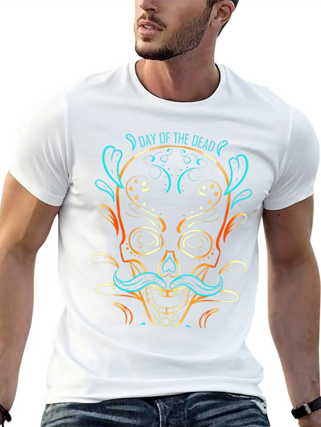 Stylized Painting Of A Sugar Skull For Day Of The Lightweight Cotton T-Shirt – Daily Comfort Graphic Shirt